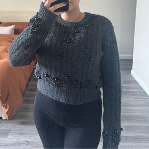 Zara Charcoal Sweater with Black Beads